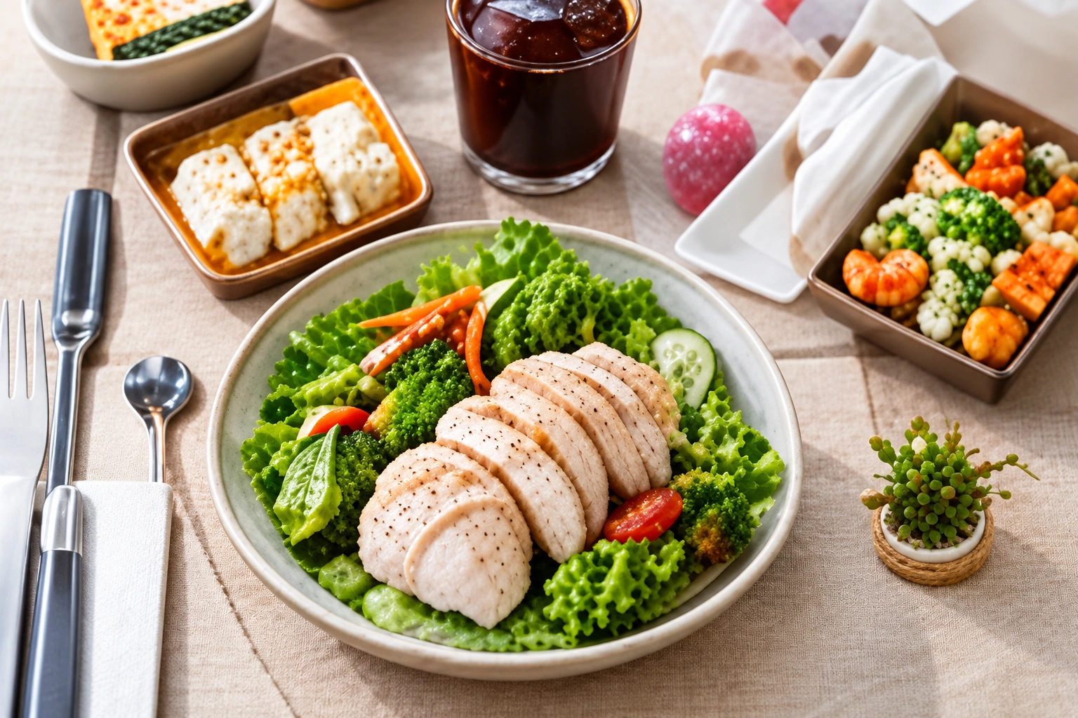 野菜やたんぱく質を組み合わせた食事の例
